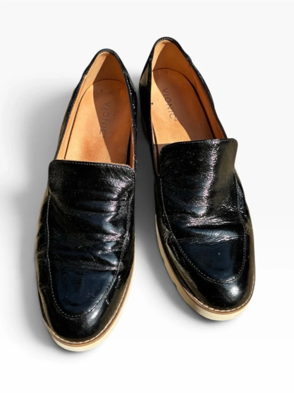 Vionic Kensley Womens Platform Flats Slip On Loafer Black Patent Leather 11